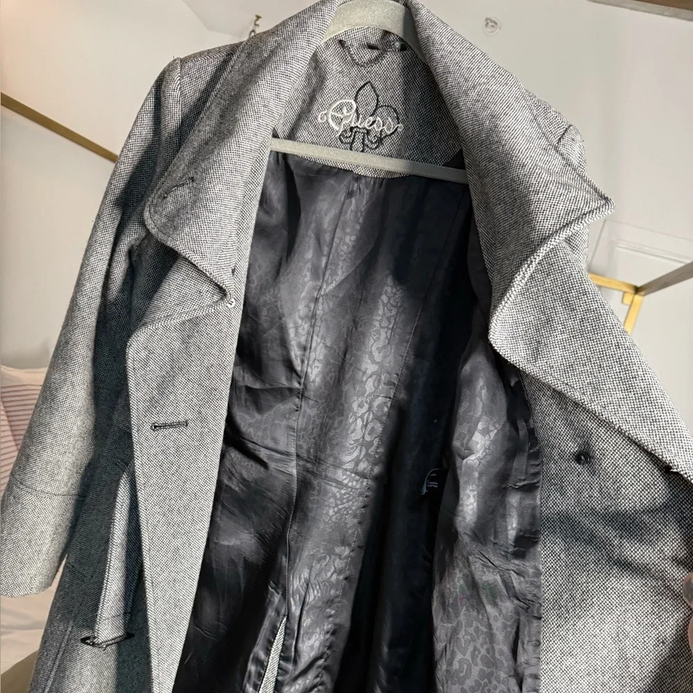 GUESS Tweed Pea Coat Womens M Gray Black Double Breasted Jacket Y2K Academia 00s - Picture 5 of 5